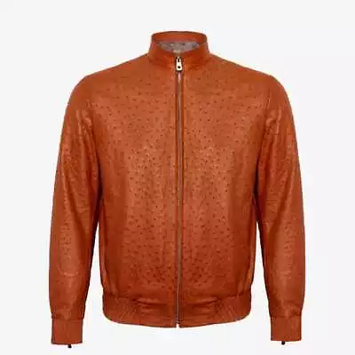 New Men's Motor Bomber Style Genuine Ostrich Embossed Leather Jacket XS To 5XL • $139