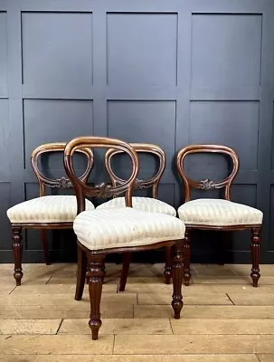 Set Of 4 Antique Victorian Balloon Back Dining Chairs / Mahogany Kitchen Chairs • £295