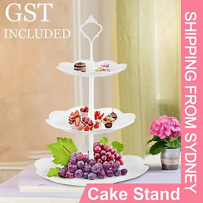 3 Tier Cake Stand Cupcake Holder Set White Plastic Dessert Display Wedding Party • $12.45