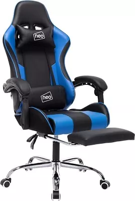 Leather Gaming Racing Chair With Footrest And Headrest Height Adjustable Neo • £64.99