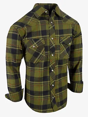 Plaid Flannel Shirt Snap Up Western Style Mens Flap Chest Pockets New Colors B • $21.95