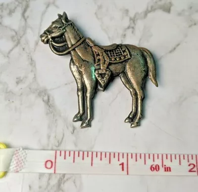 VINTAGE Tin Bronze Colored Horse & Saddle Pin Brooch Japan Equine Mustang Badge • $14.95