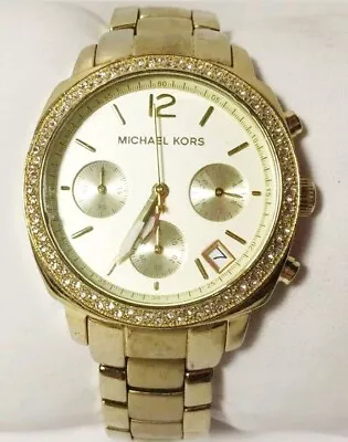 Women Michael Kors Watch Mk5179 Gold Case Steel Band Chronograph Crystal Acc 50m • $86.79