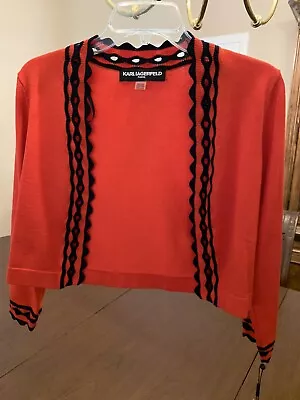 Karl Lagerfeld Paris Women’s Cardigan Red With Black Lacy Trim XS NWT $25 • $25