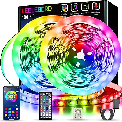 100 Ft Led Strip Lights Music Sync Color Changing RGB With Remote App Control Bl • $14.60
