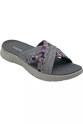 Skechers GOwalk Flex Vegan Washable Slide Sandals Blossom Gray Multi • $27.99