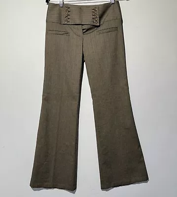 Vintage Nanette Lepore Pants Womens Brown Striped Wide Leg Career Y2K Size 2 • $19.99