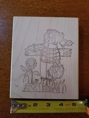 Large Vintage Rubber Stamp Scarecrow Pumpkin Flower Bird 5  X 6  • $19