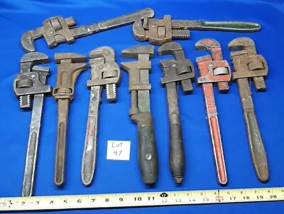 Lot Of 9 Vintage Pipe Monkey Wrenches Stillson Erie IHC Dunlap Coes  • $30