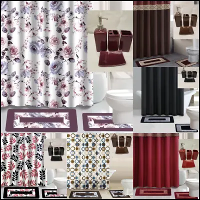 19pc Set Bathroom Bath Mats Shower Curtain Ceramic Acesories Versatile Designs • $29.75