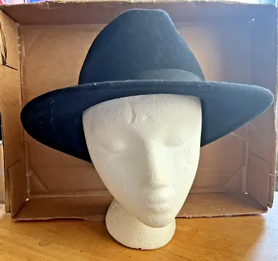 Lite Felt Broner Fedora Black Wool Packable Hat USA Excellent Size Medium • $14.99