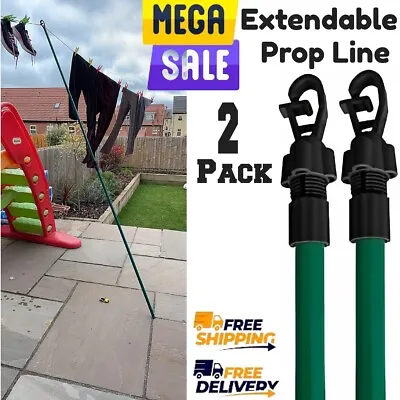 2 X Extendable Prop Line Heavy Duty Clothes Washing Pole Outdoor Support 2.4m Uk • £10.99