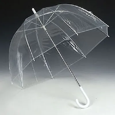 Large Clear Dome See Through Umbrella Handle Transparent Walking Brolly Ladies • £7.20