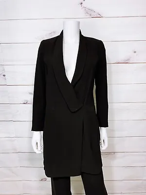 Zara Womens Jacket Sz S Black Blazer Pockets Shoulder Pads Long Sleeve Pullover • $29.99