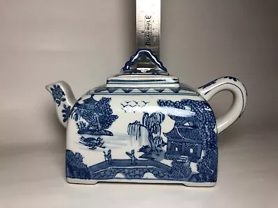 Blue & White TEAPOT Unusual Square Shape 5  Tall • $15