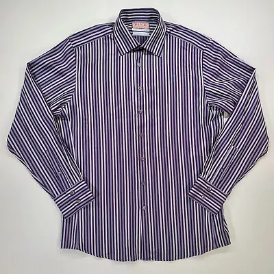 Thomas Pink Dress Shirt Mens 16.5 / 42 Purple Striped Slim Fit Formal Button Up • $23.78