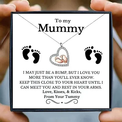 To My Mummy Baby Feet 925 Silver Necklace Pregnancy Mum To Be Christmas Gift • £25.99