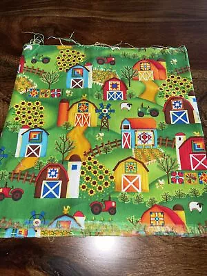 Vintage Fabric Beautiful Bright Colors Farm  Tractor 11“ X 41“ ￼￼Quilting • $2.49