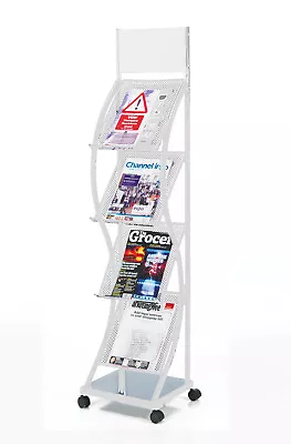 White 4 Shelf – Tall Freestanding Curved Leaflet Dispenser - Castors 140cm High • £94