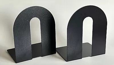 Two 2 Vtg Mid Century Modern Extra Large Oversized Black Metal Arch Bookends 10  • $22.99