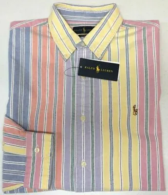 Polo Ralph Lauren Striped Shirt Pink Purple Orange Blue Long Sleeve Oxford $98 • $54.39