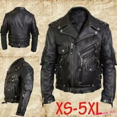 Multi-Pocket Men's Faux Leather Jacket Biker Coat Motor Slim Fit Zip Buckle Chic • $76.54