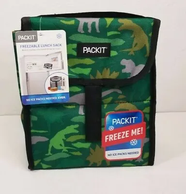 $22.99 • Buy PACKIT Freezable Lunch Bag Dinosaurs Gel Lined Reusable Foldable Green