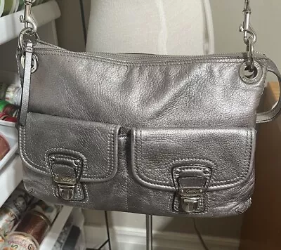 Coach 18996 Metallic Silver Poppy Shoulder Handbag Purse Convertible • $28