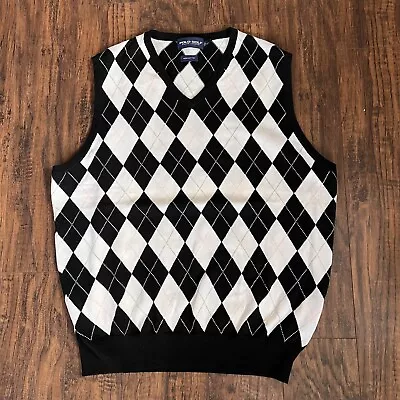 Polo Golf Sweater Vest Men’s XL Black White Pink Argyle Diamond Pullover Cotton • $34.95