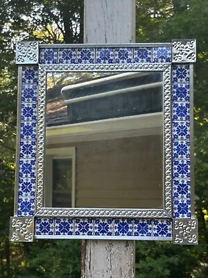 Mexican Handmade Punched Tin Talavera Tile Rectangle 13x12 Frame 9x8 Mirror A05 • $53