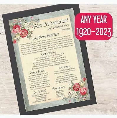 70th Birthday Gift - Personalised Day You Were Born Print 1953 Mum Sister Women • £8.50