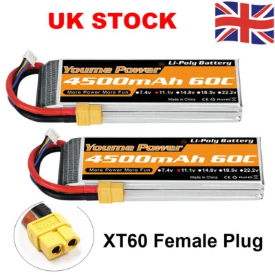 £50.99 • Buy 2pcs Youme 11.1V 3S 4500mAh 60C XT60 LiPo Battery For RC Drone Truck Helicopter