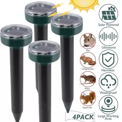 4 Pack Solar Power Ultrasonic Mice Gopher Mole Pest Snake Repellent Repeller NEW • $15.99