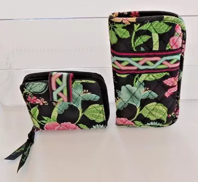 Vera Bradley Retired  Botanica Black Multi/Color Mini Zip Wallet& Eyeglass Cover • $23.19