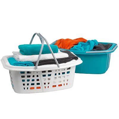 Beldray Laundry Washing Basket Carry Handles Lattice/Tub 2 Pack White/Turquoise • £14.99