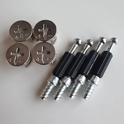 4x 15mm Cam Lock & 34mm Dowel Pins Flat Pack Furniture IKEA Fixings 4 PACK • £3.89