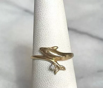 Kabana 14k Yellow Gold & Diamond Dolphin Ring Size 6 • $249