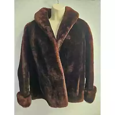 Vintage 1950's Plush Mouton Lamb Fur Coat Size M To L Rich Brown In Color • $95