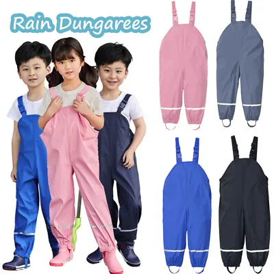 AU Toddler Kids Solid Rain Dungarees Windproof Mud Jumpsuit Raincoat 🔥 • $21.56