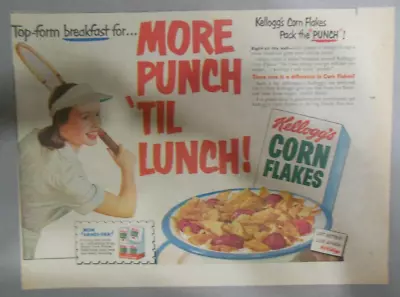 Kellogg's Cereal Ad: Corn Flakes More Punch Till Lunch ! 1951 7.5 X 10 Inches • £9.65