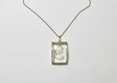 Vintage Clear Glass Intaglio Cameo Pendant Necklace • $13.99