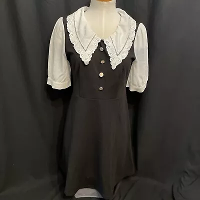 Dress Black With White Lace Lapel & White Sheer Sleeves Small Wednesday Adams • $9.99