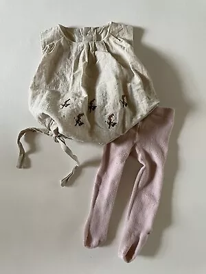£7.99 • Buy Baby Girl Linen Style Embroidered Smock Top & Pink Tights Bundle Age 3-6 Months