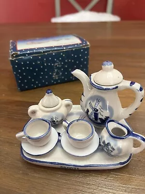 Vintage Elesva Holland Tea For Two Hand Painted Delft Blue Miniature Tea Set • $9.99