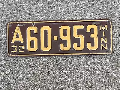 1932 Minnesota License Plate #A60-953 • $15