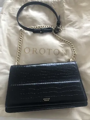$145 • Buy Oroton Forte Slim Cross Body Clutch Black Textured Leather