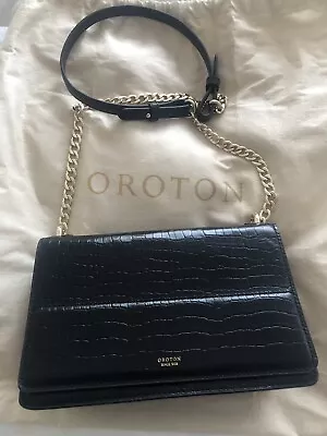 $145 • Buy Oroton Forte Slim Cross Body Clutch Black Textured Leather