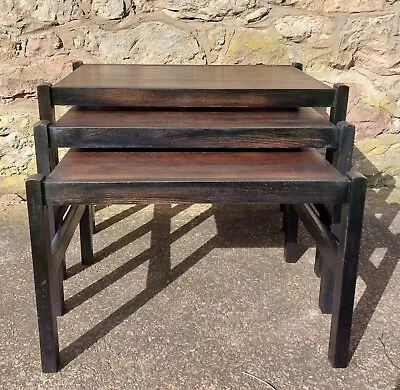 Stylish Mid Century Nest Of 3 Tables Teak 1970's  • £95