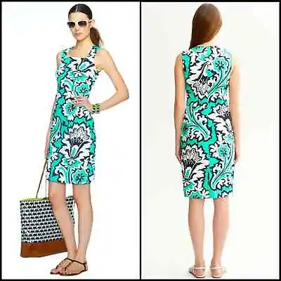 Banana Republic Milly Collection Eden Rock Dress Size 8 Teal Floral Blue White • £23.27