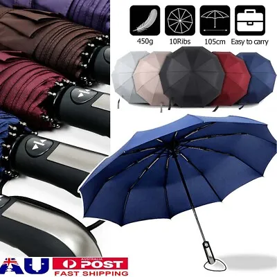 $14.92 • Buy Automatic Folding Umbrella 10Ribs Windproof Auto Compact Fiberglass Coating AU